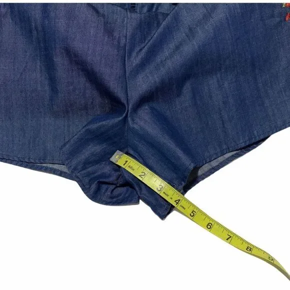 MOON River Embroidered Floral Denim Romper XS Nwt - Picture 9 of 11